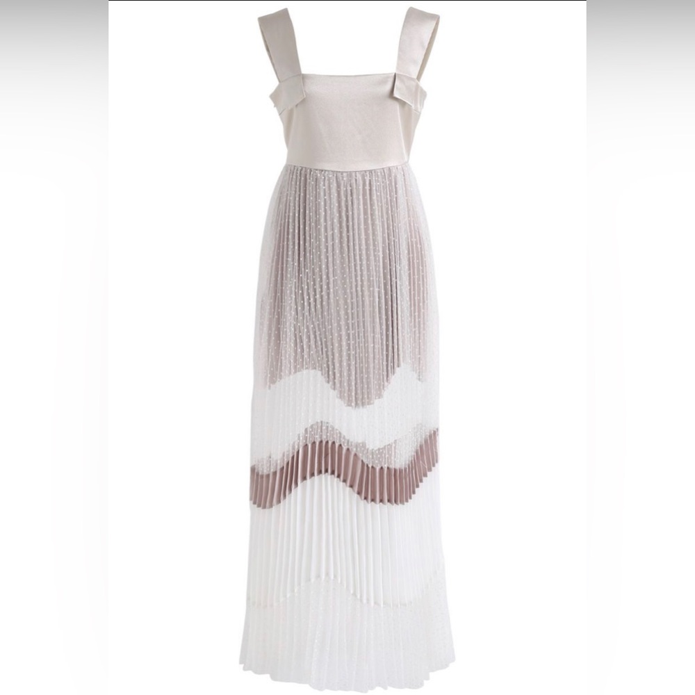 Pleated rose and white maxi dress